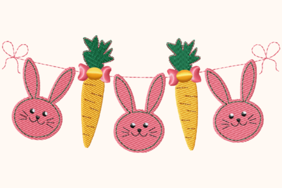 Easter Garland Three Bunnies and Carrots